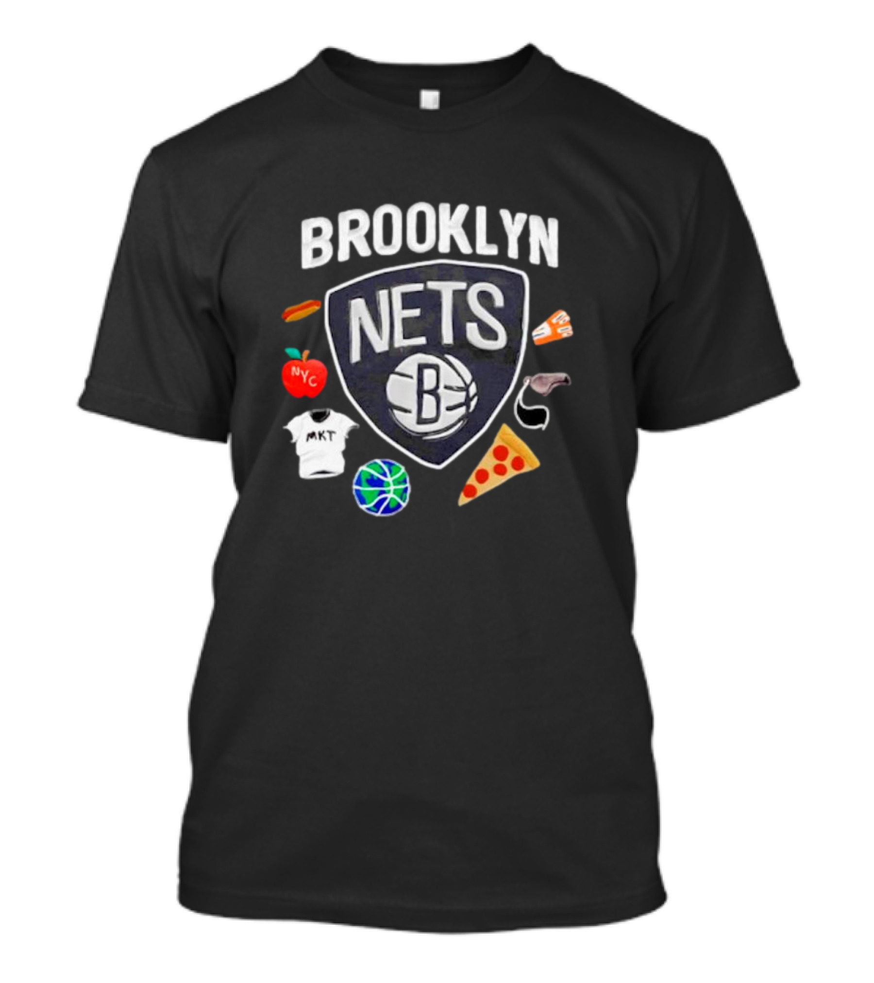 Brooklyn Nets NBA Claymation NYC Basketball Pizza Hot Dog Apple Icons T-Shirt