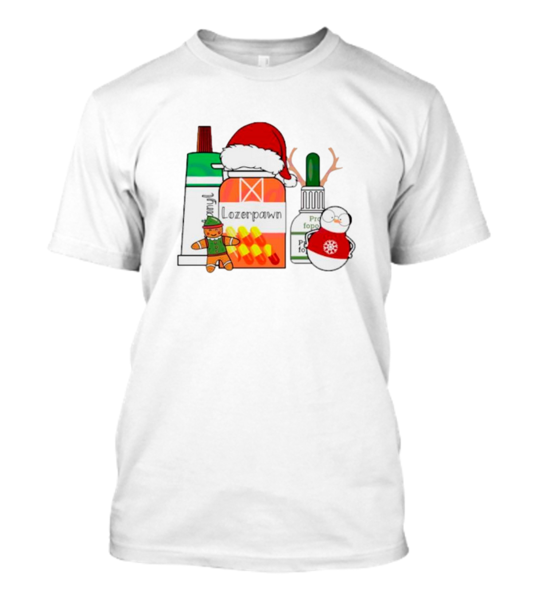 Christmas Pharmacy Technician Santa Hat Pill Bottles Gingerbread Snowman T-Shirt