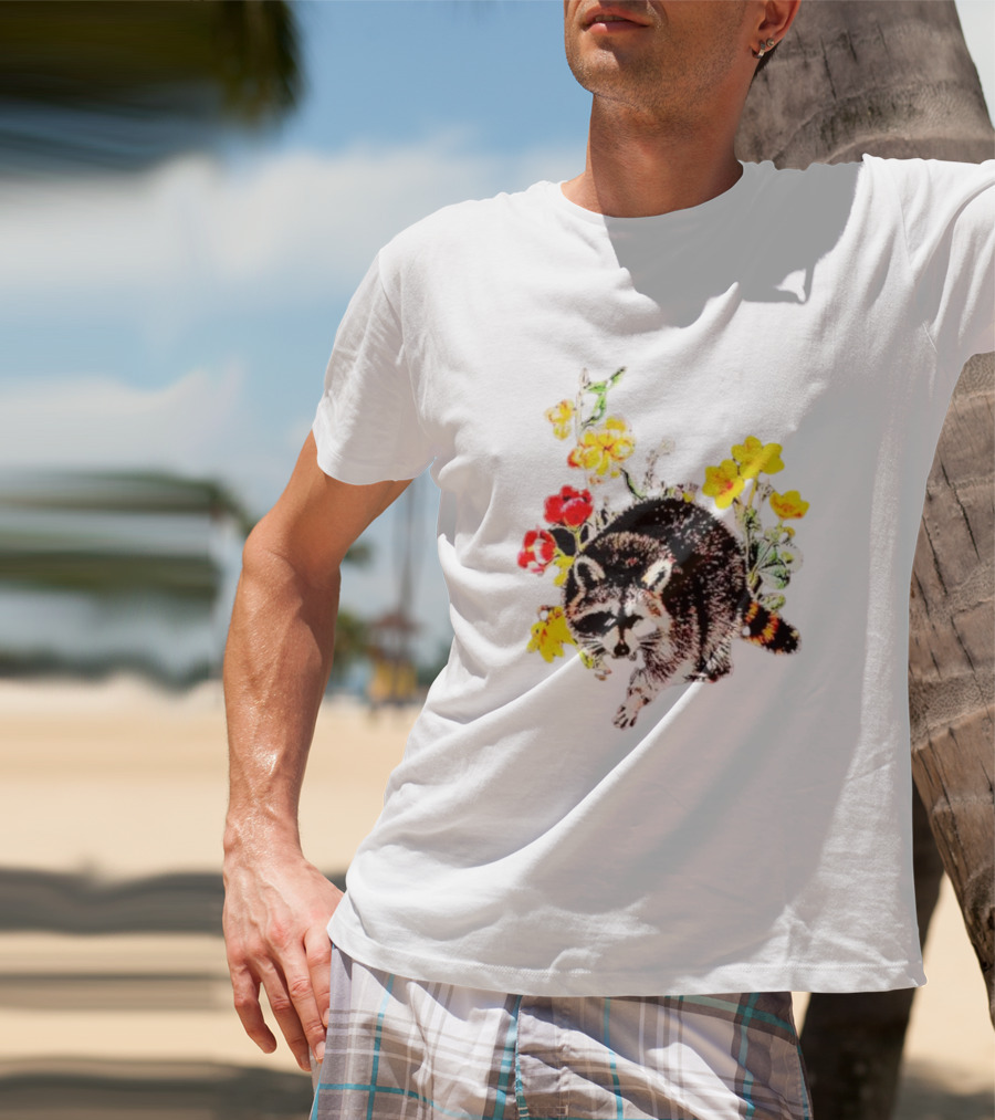 Raccoon With Vibrant Floral Arrangement T-Shirt