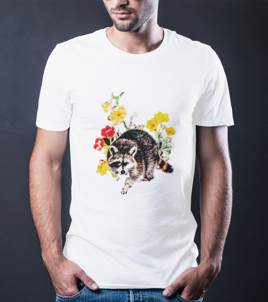 Raccoon With Vibrant Floral Arrangement T-Shirt