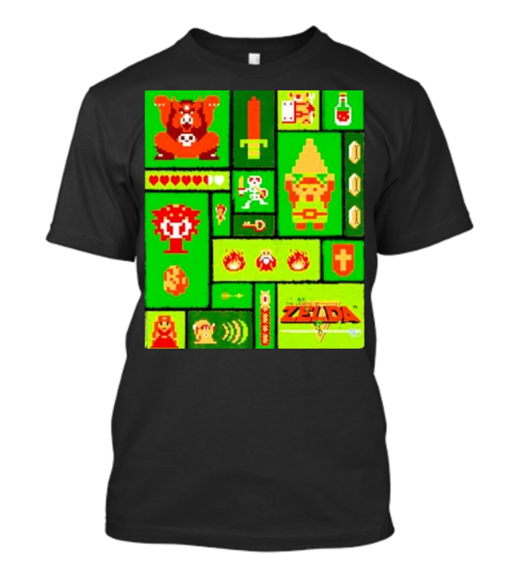 Legend Of Zelda Pixel Art Collage Retro Gaming Icons T-Shirt