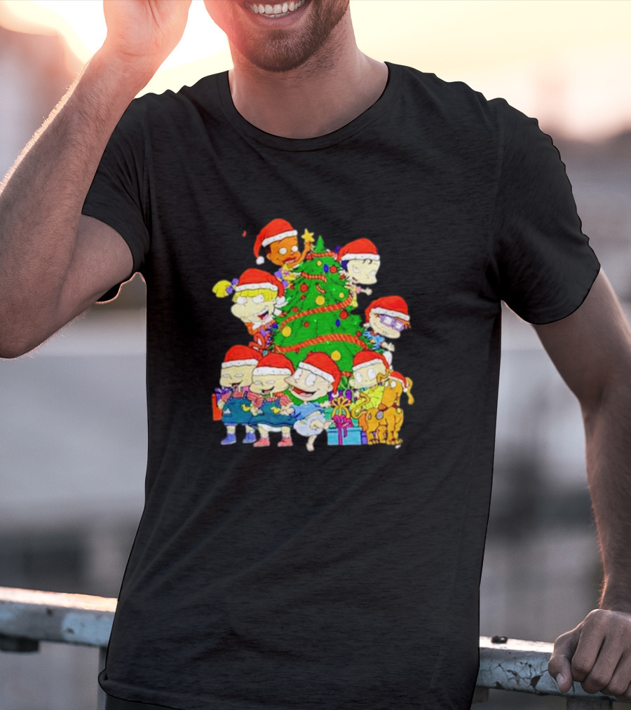 Rugrats Characters In Santa Hats Around Christmas Tree Movie Scene T-Shirt
