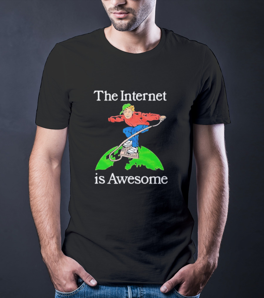 The Internet Is Awesome Skateboarding On Keyboard Over Earth T-Shirt
