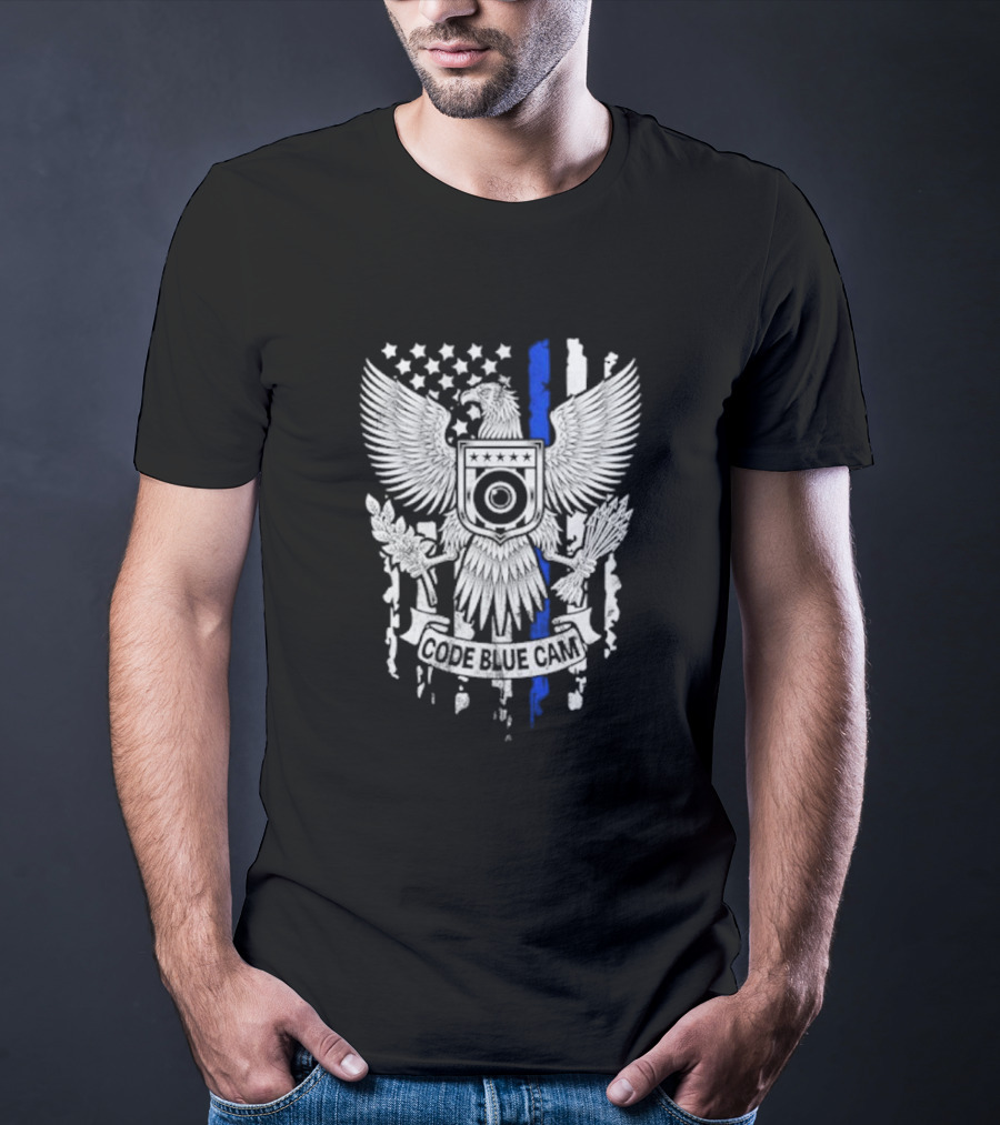 Code Blue Cam Eagle With USA Flag Elements And Thin Blue Line T-Shirt