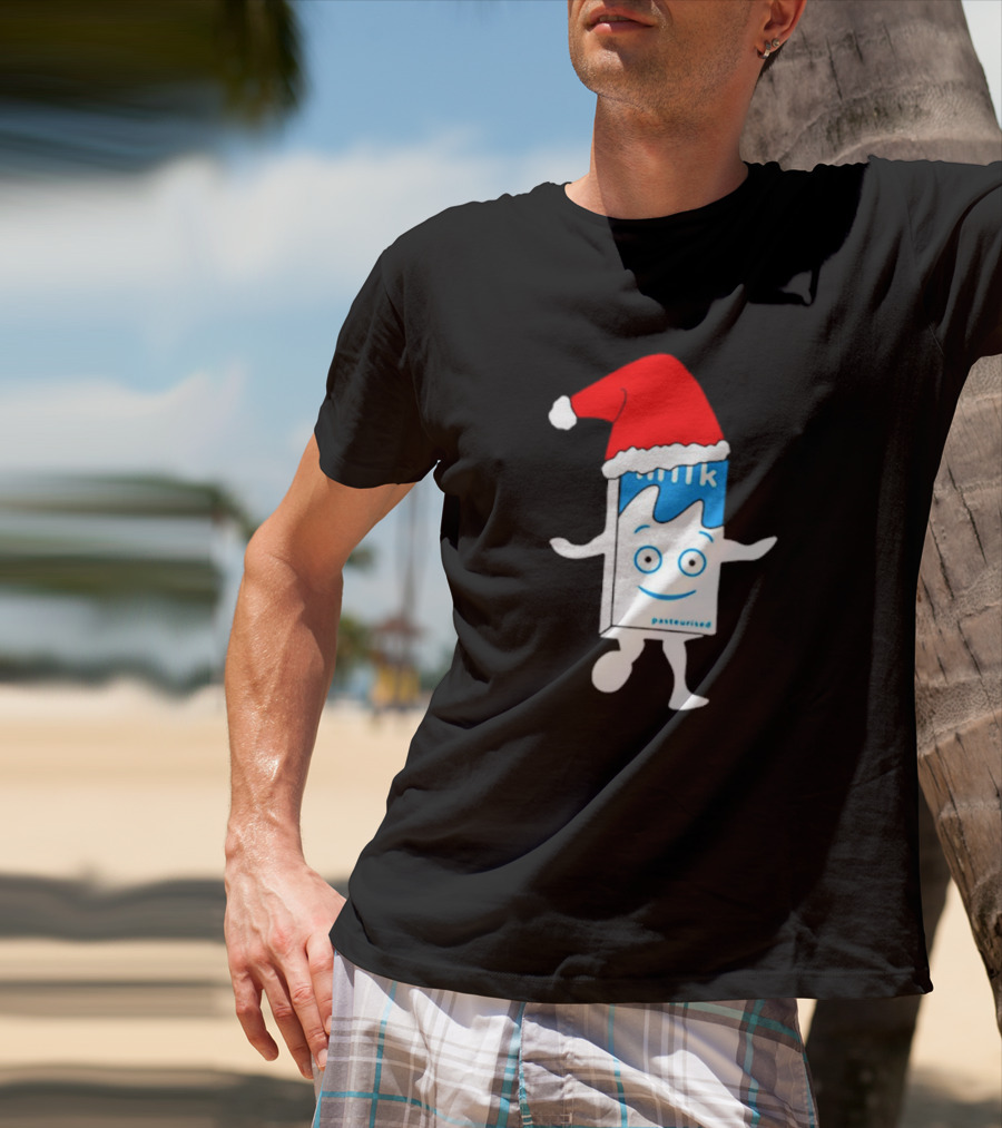 Sana Pasteurized Milk Carton With Christmas Santa Hat T-Shirt