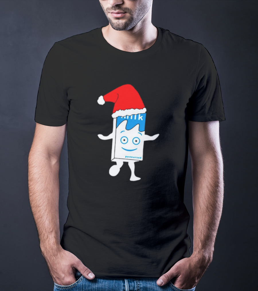 Sana Pasteurized Milk Carton With Christmas Santa Hat T-Shirt