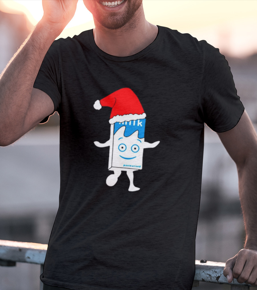 Sana Pasteurized Milk Carton With Christmas Santa Hat T-Shirt