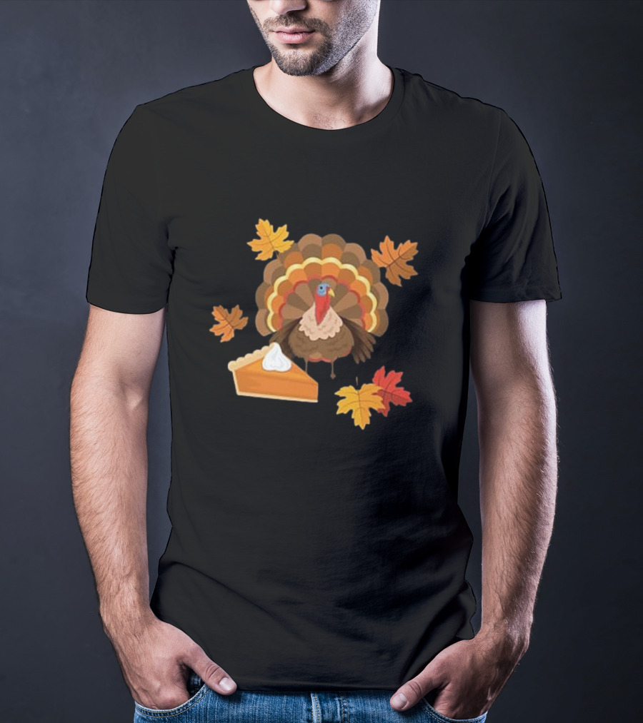 Turkey And Pie With Autumn Leaves T-Shirt