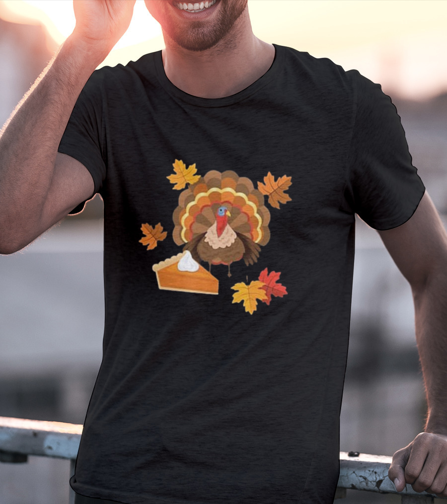 Turkey And Pie With Autumn Leaves T-Shirt