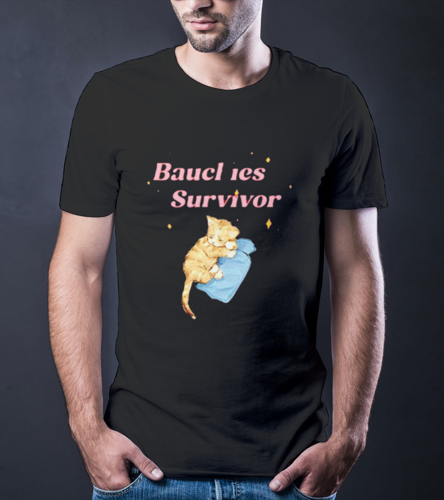 Bauchies Survivor Cat Kitten Holding Blue Blanket T-Shirt