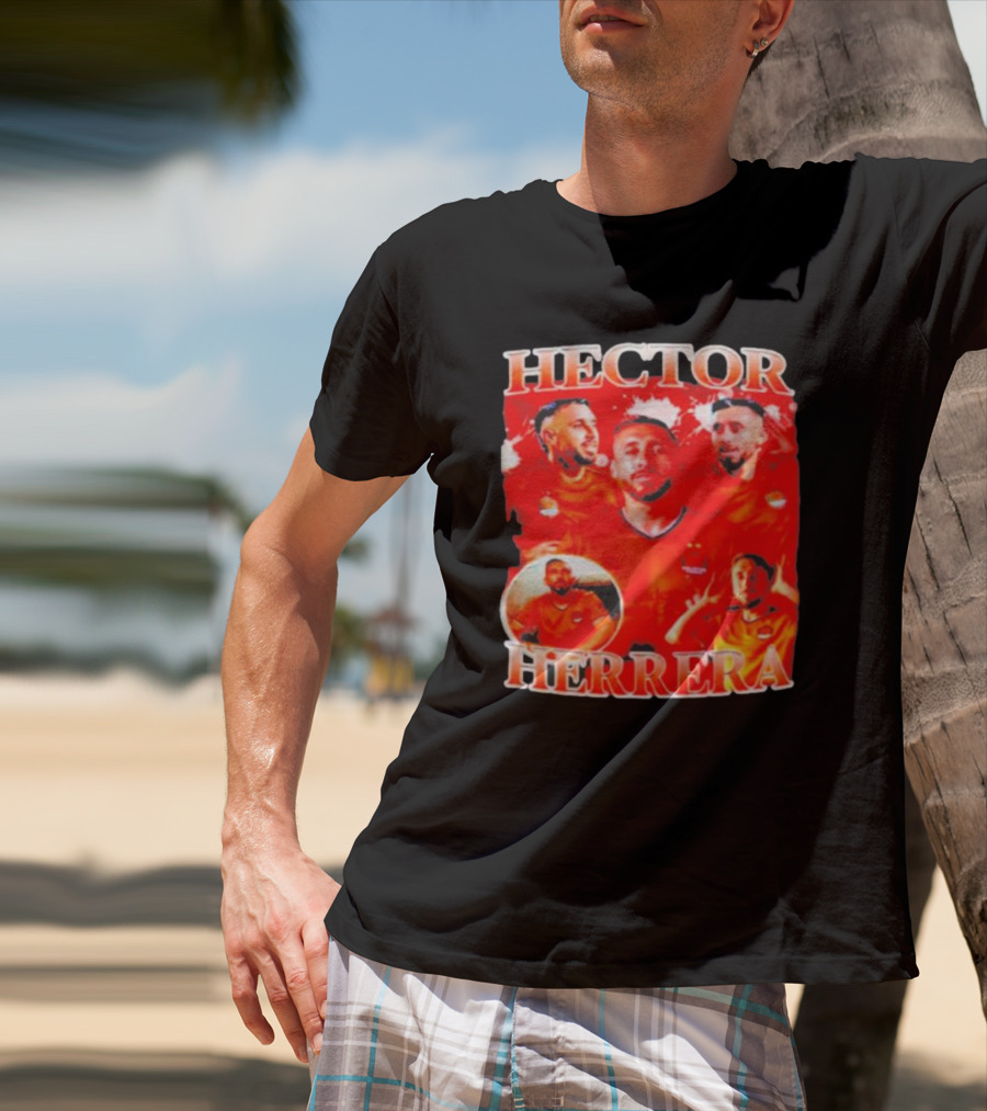 HECTOR HERRERA Red Bootleg Style Portrait Montage T-Shirt