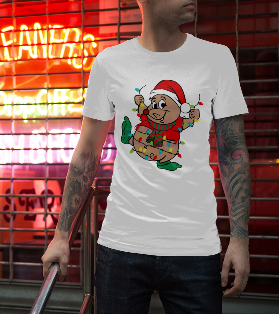 Gus Santa Hat Christmas Lights Cozy Festive Character With Bright Holiday Spirit T-Shirt