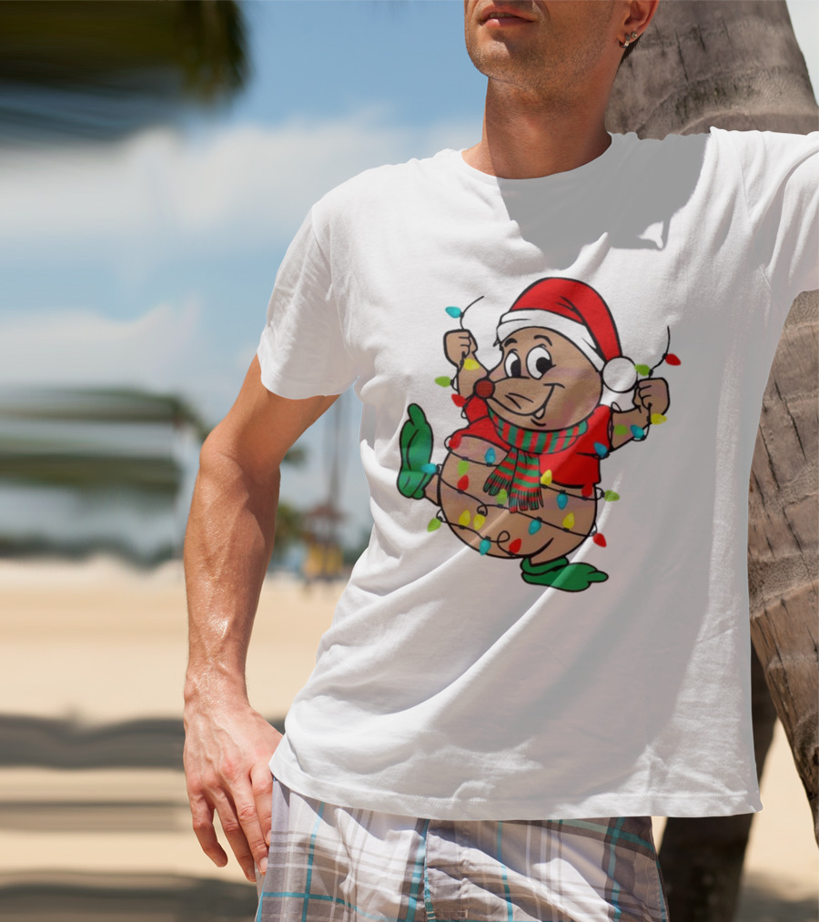 Gus Santa Hat Christmas Lights Cozy Festive Character With Bright Holiday Spirit T-Shirt
