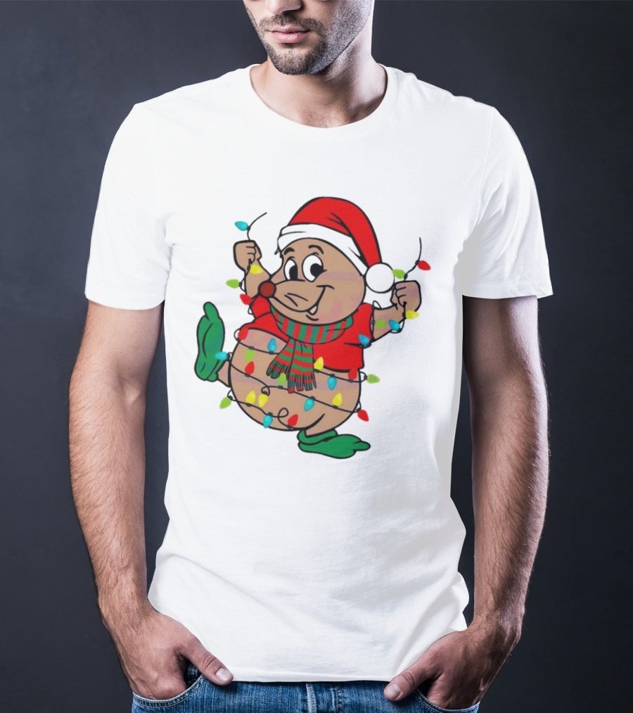 Gus Santa Hat Christmas Lights Cozy Festive Character With Bright Holiday Spirit T-Shirt