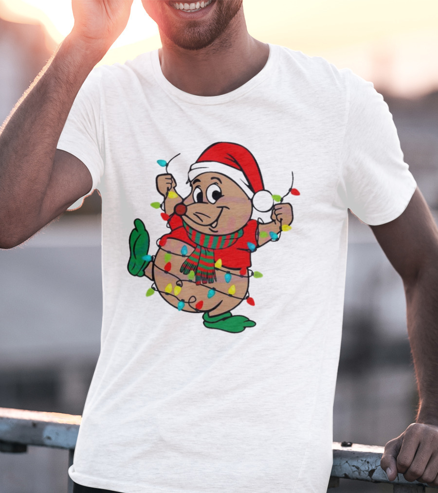 Gus Santa Hat Christmas Lights Cozy Festive Character With Bright Holiday Spirit T-Shirt