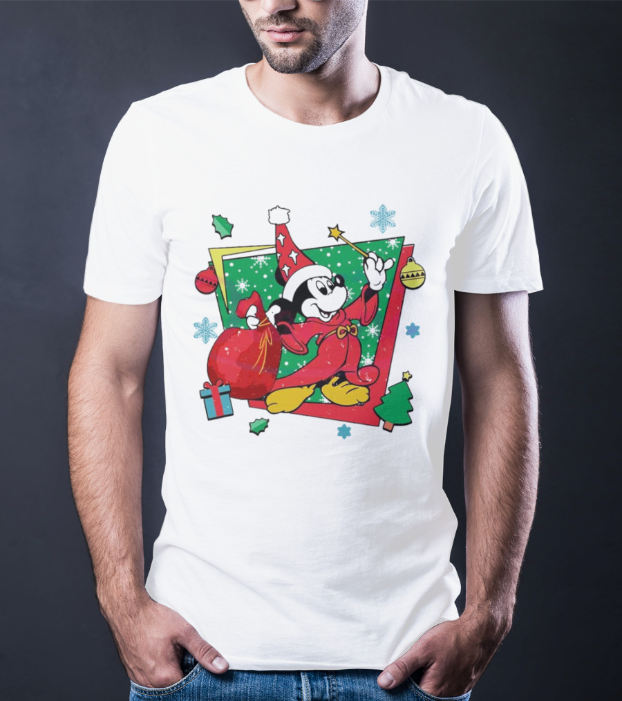 Mickey Sorcerers Apprentice Christmas 90s Magic Holiday T-Shirt