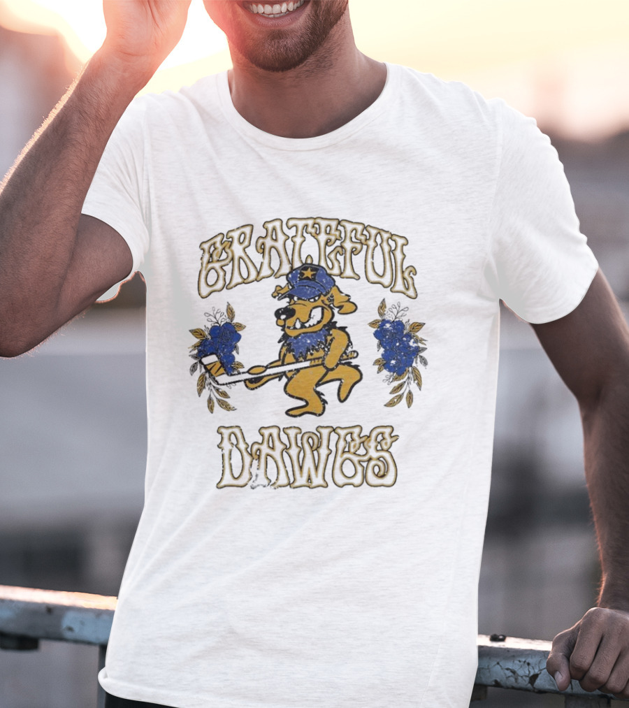 Grateful Dawgs Rail Yard Dawgs Walking Dog With Hat And Flowers T-Shirt