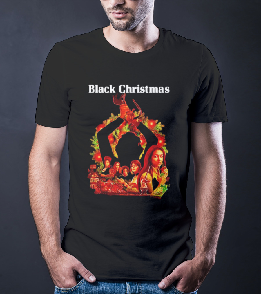 Black Christmas Silent Night Horror Movie Characters Axe Wreath Scene T-Shirt