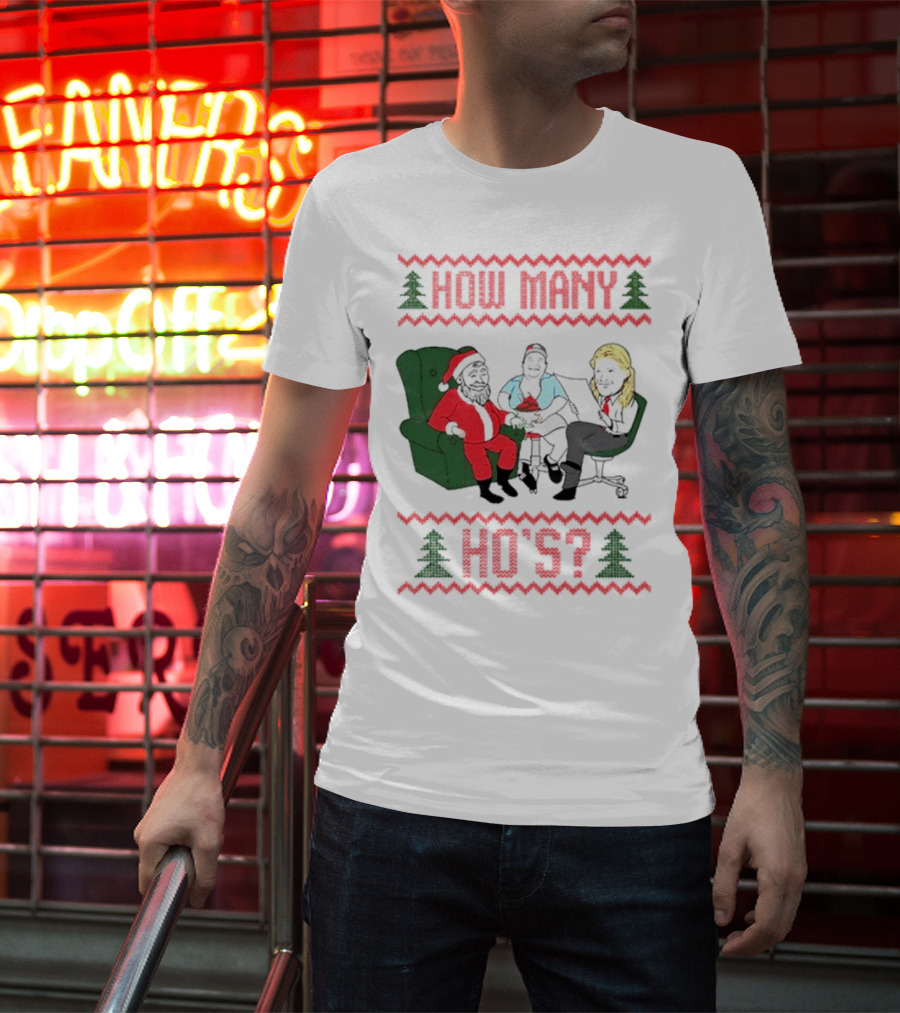 How Many Ho’s Santa Chair Christmas T-Shirt