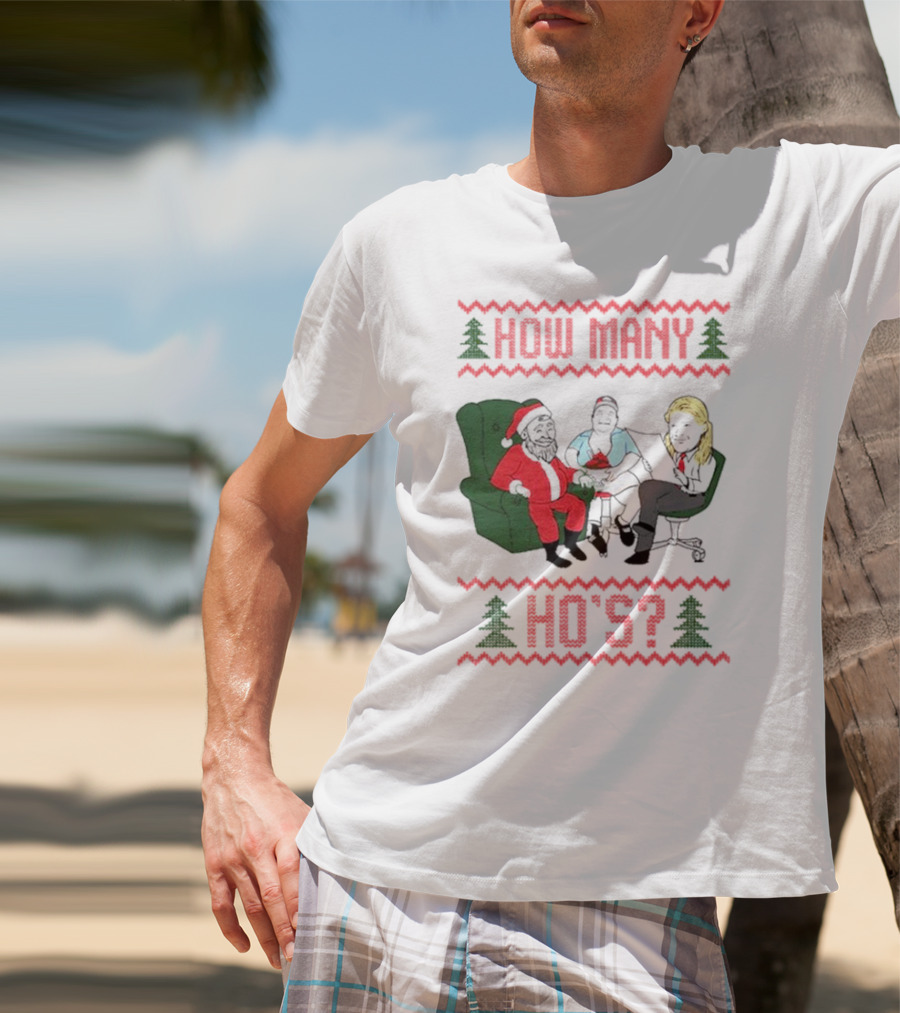 How Many Ho’s Santa Chair Christmas T-Shirt