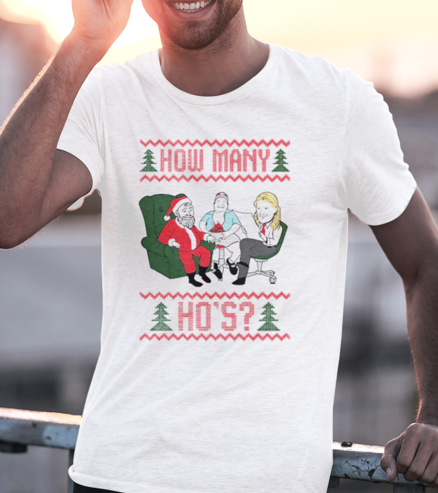 How Many Ho’s Santa Chair Christmas T-Shirt