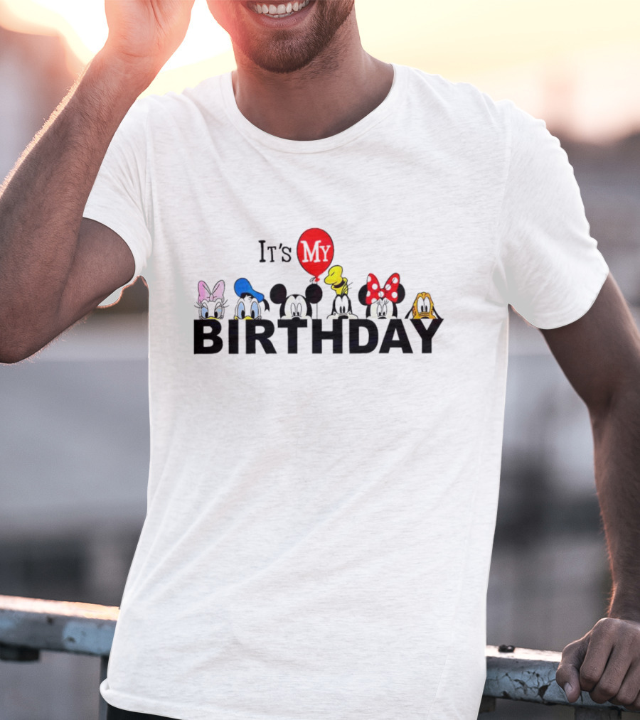 It's My Birthday Disney Characters Mickey Minnie Donald Balloon T-Shirt