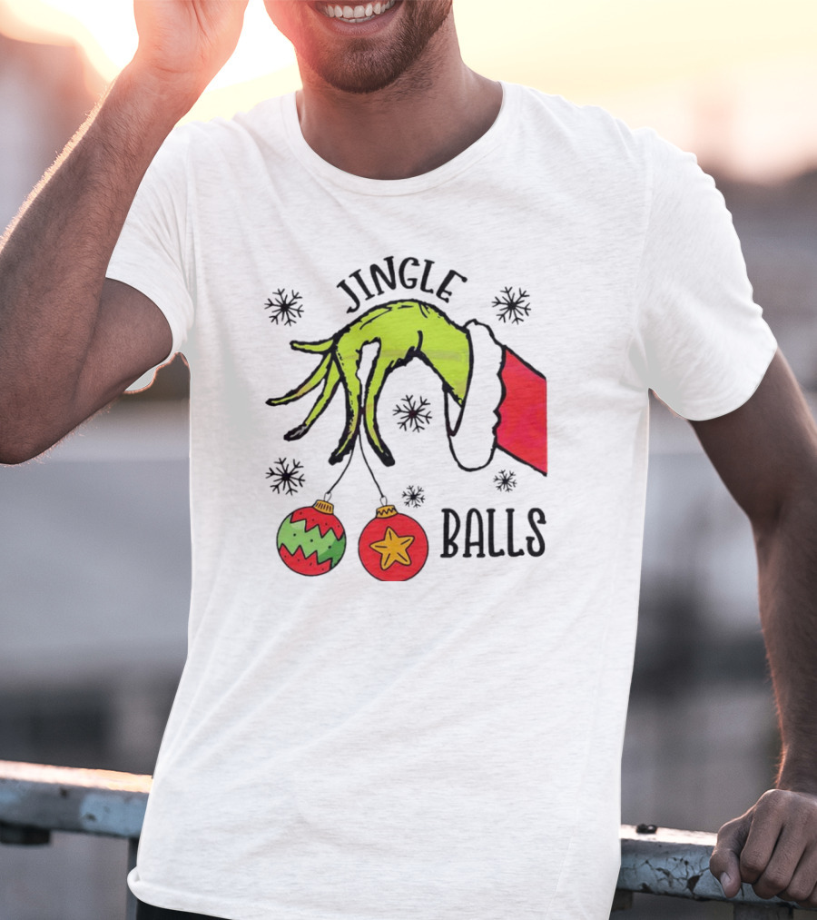 Jingle Balls Grinch Hand Holding Christmas Ornaments T-Shirt