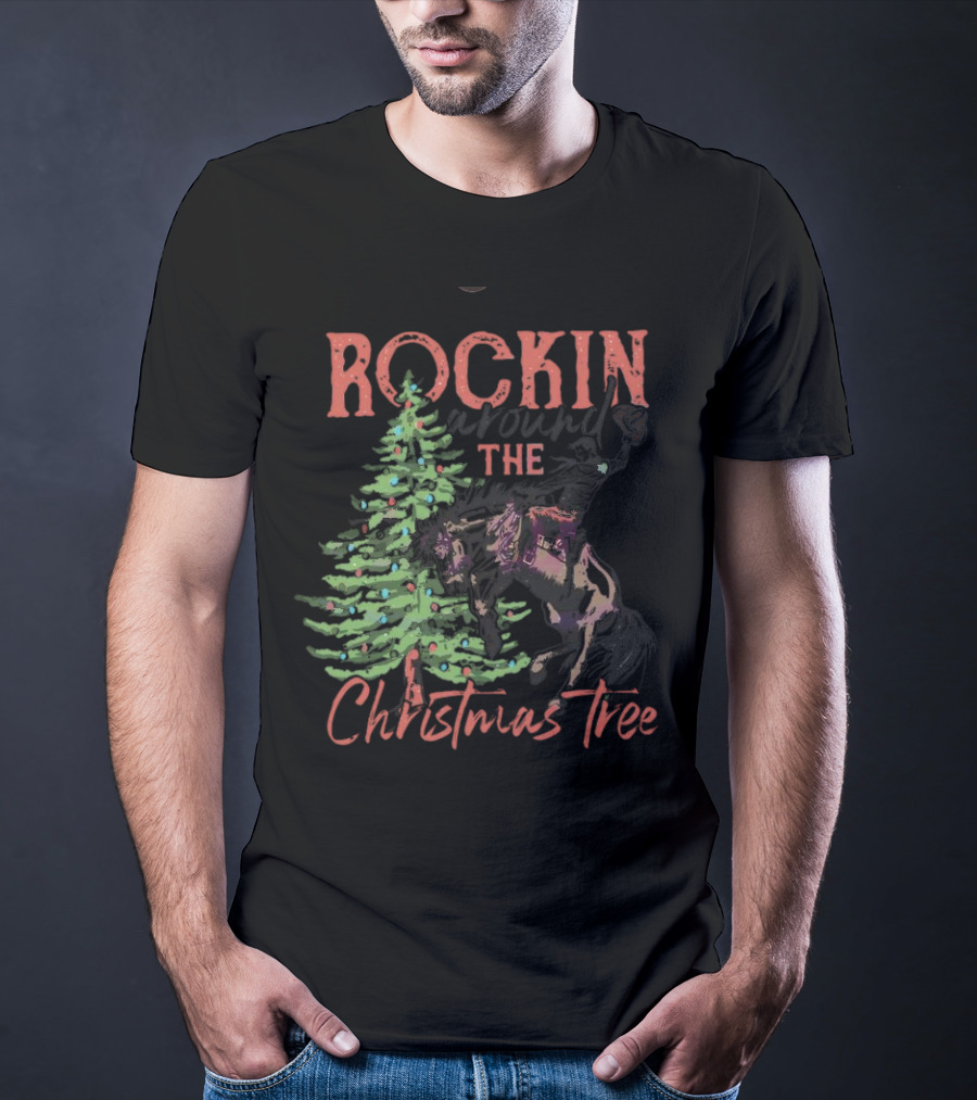 Rockin Around The Christmas Tree Horse And Holiday Lights T-Shirt