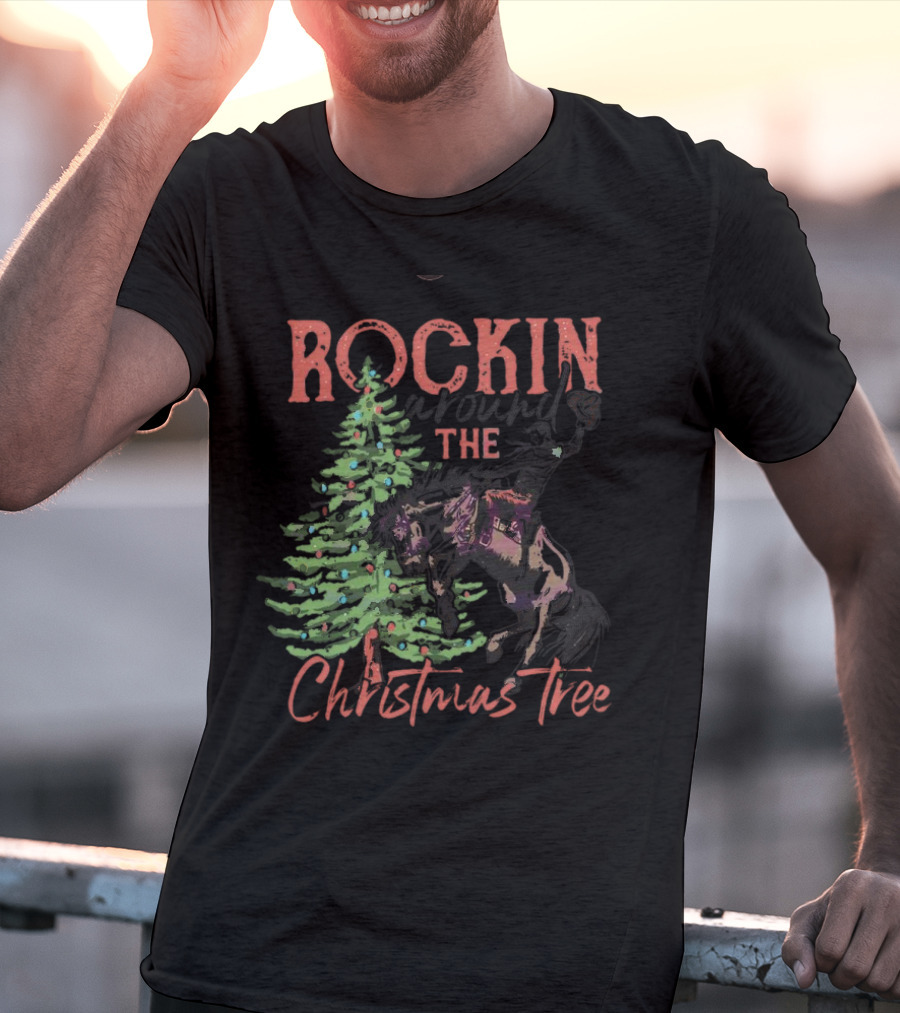 Rockin Around The Christmas Tree Horse And Holiday Lights T-Shirt