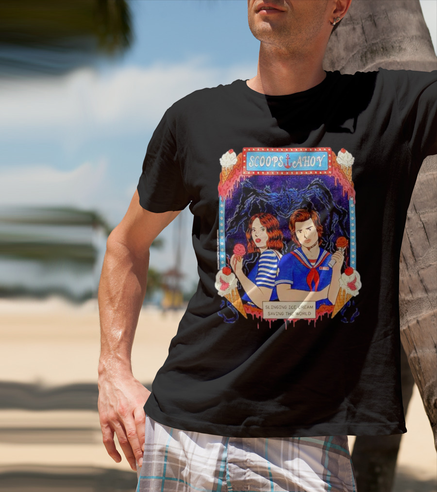 Scoops Ahoy Slinging Ice Cream Saving The World Stranger Things Duo Vintage T-Shirt