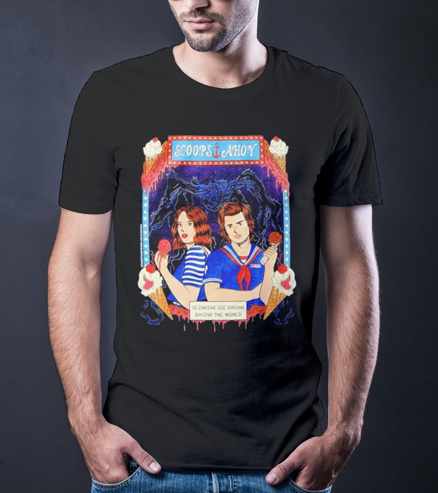 Scoops Ahoy Slinging Ice Cream Saving The World Stranger Things Duo Vintage T-Shirt