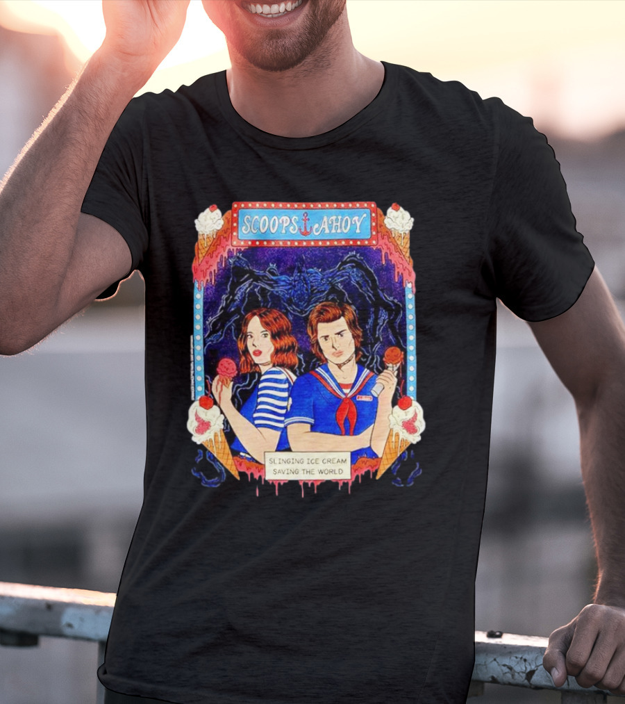 Scoops Ahoy Slinging Ice Cream Saving The World Stranger Things Duo Vintage T-Shirt
