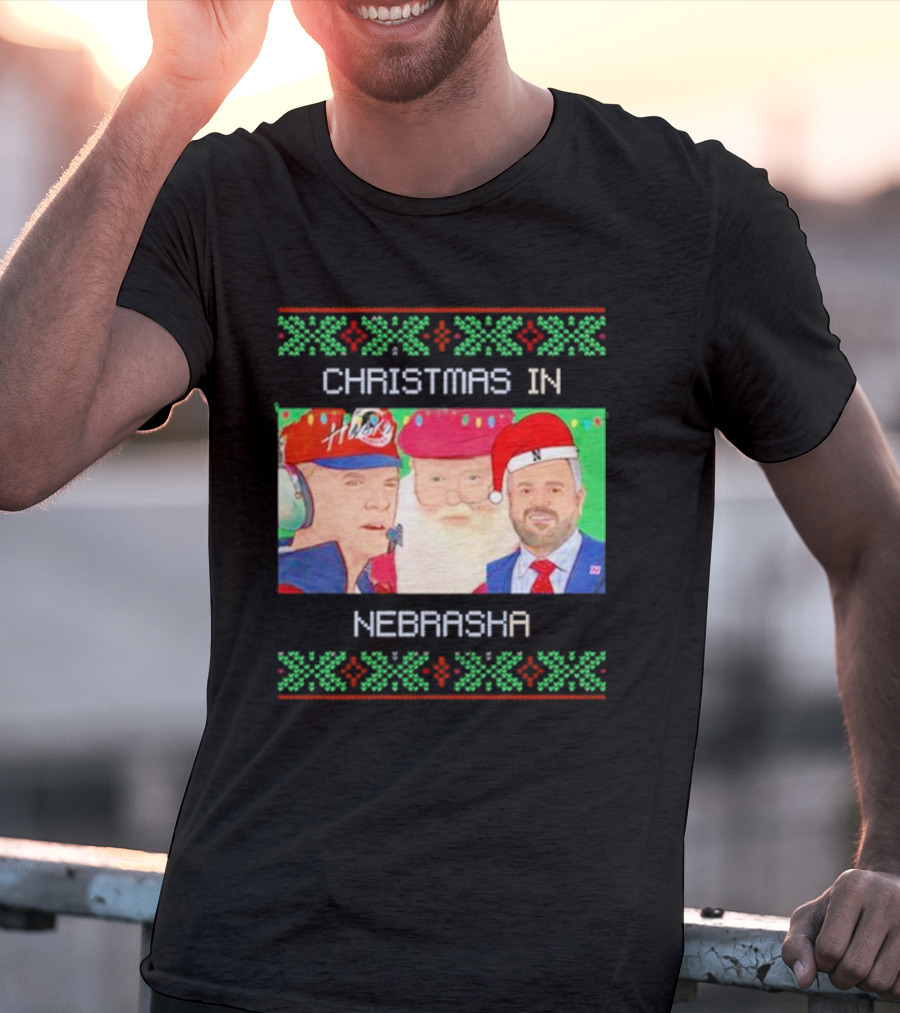 CHRISTMAS IN NEBRASKA HUSKERS SANTA COACH HOLIDAY T-Shirt