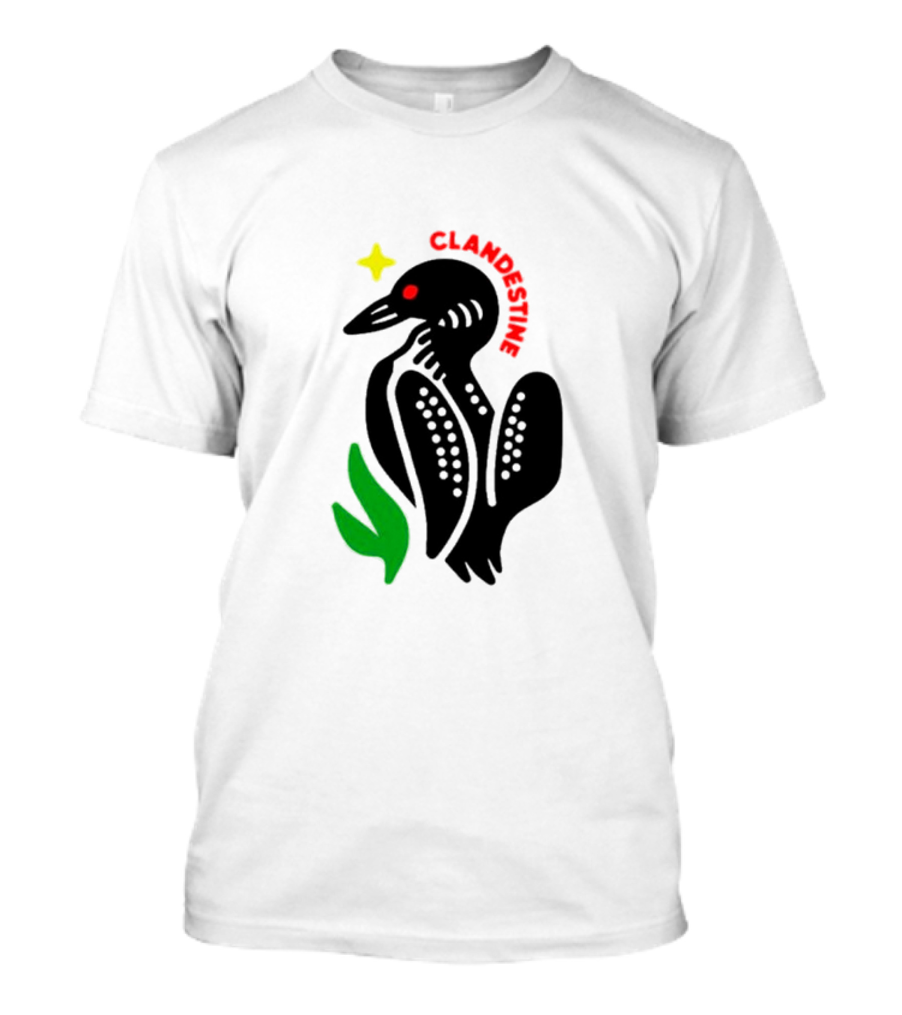 Clandestine Loon Bird With Star And Green Leaf Elements T-Shirt