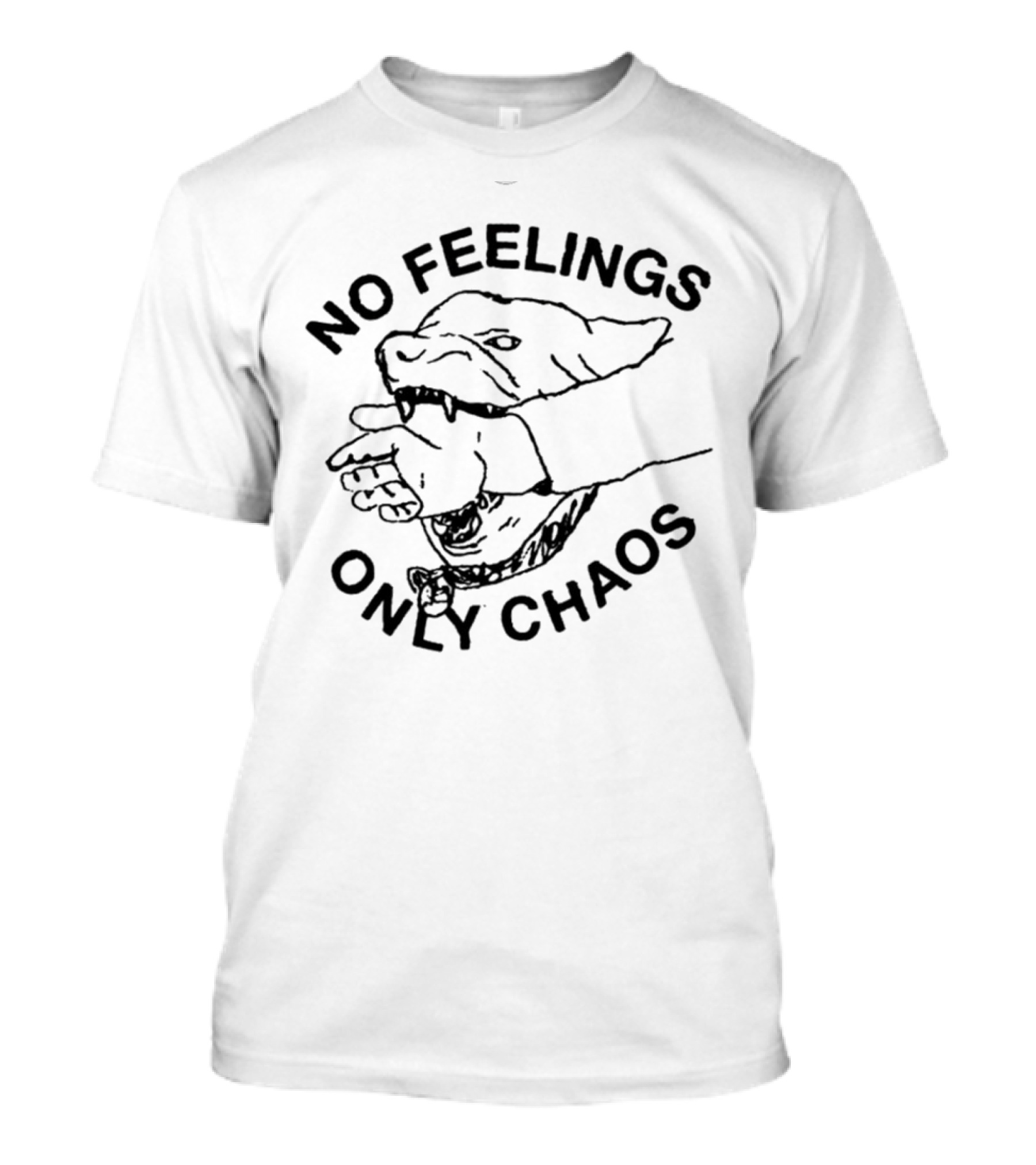 No Feelings Only Chaos Hand-Biting Shark Drawing T-Shirt
