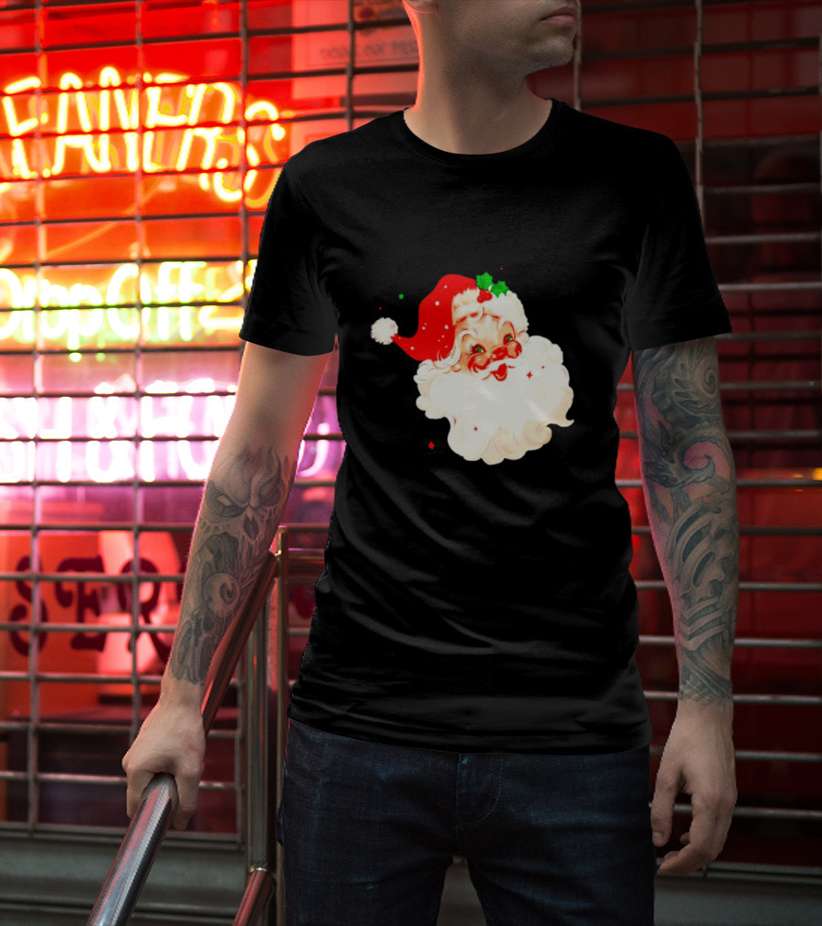 Santa Christmas Vintage Retro Style Holly Berries T-Shirt