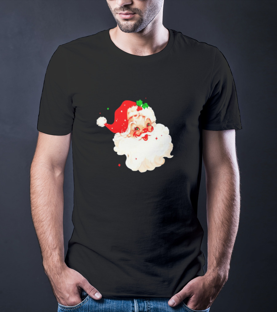 Santa Christmas Vintage Retro Style Holly Berries T-Shirt
