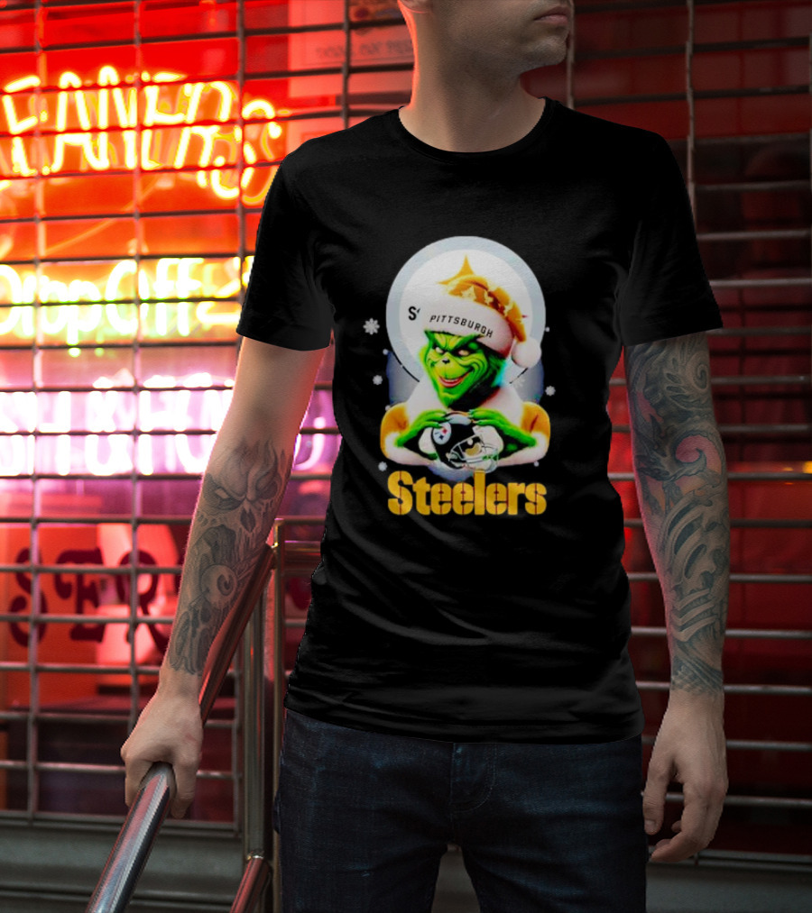 The Grinch Santa Steelers Christmas Pittsburgh Football Fan T-Shirt