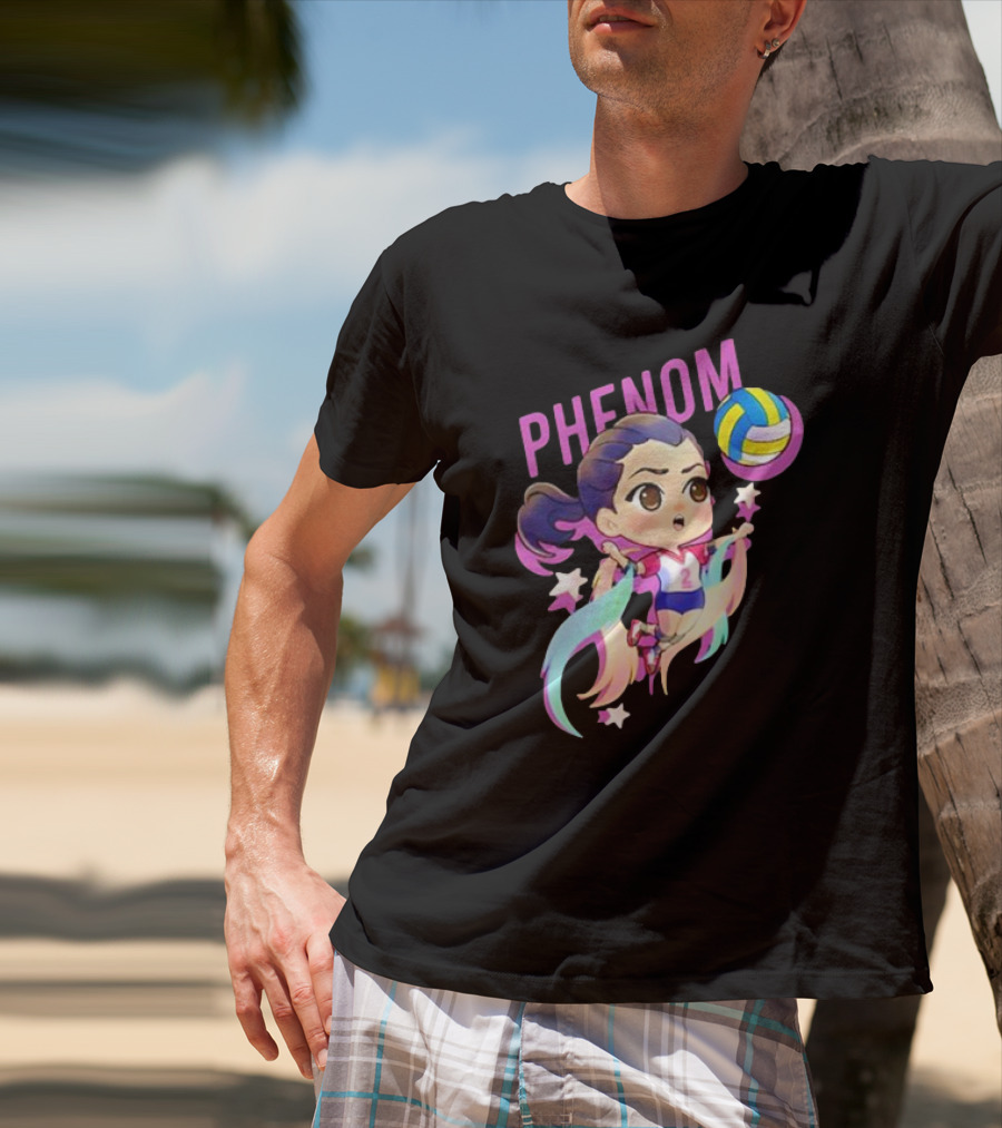 Phenom Chibi Volleyball Player With Rainbow Trails And Stars T-Shirt