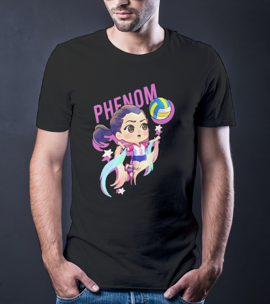 Phenom Chibi Volleyball Player With Rainbow Trails And Stars T-Shirt
