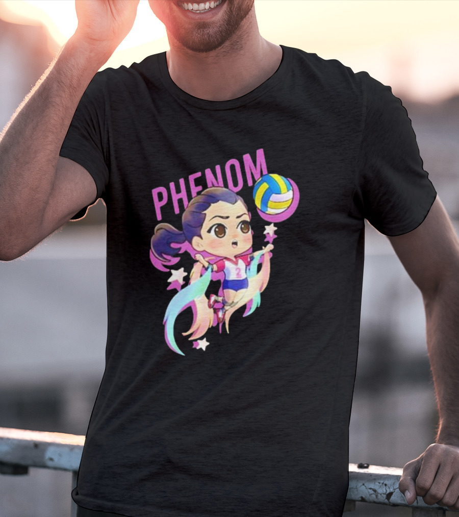Phenom Chibi Volleyball Player With Rainbow Trails And Stars T-Shirt