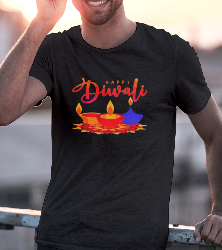 Happy Diwali Festival Of Light With Colorful Diyas T-Shirt