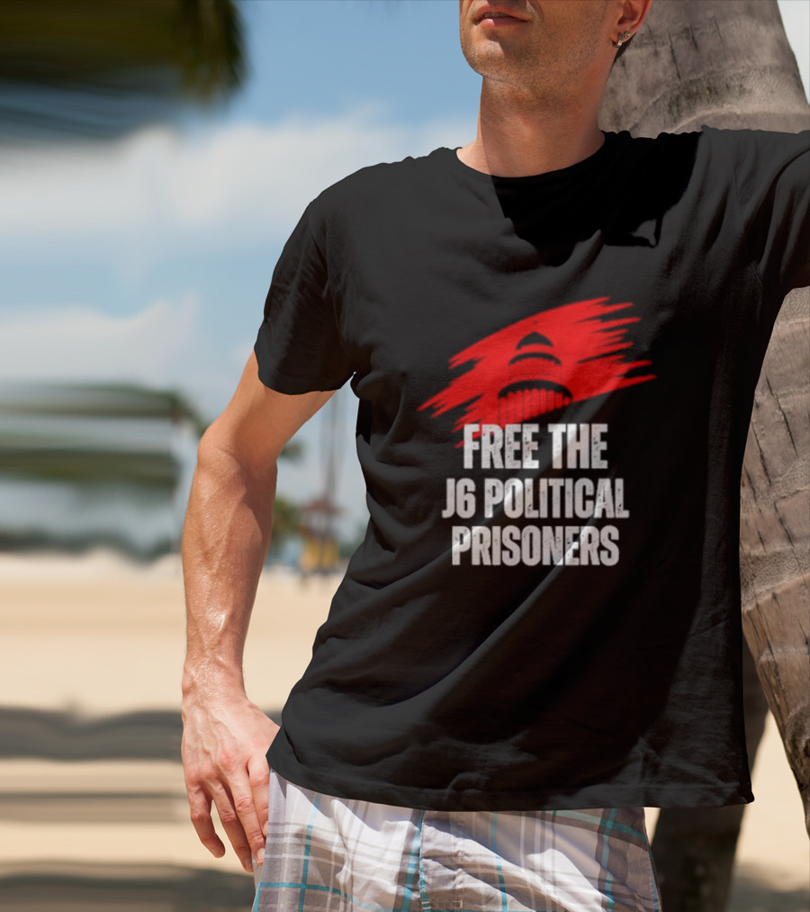 Free The J6 Political Prisoners Capitol Building Red Brushstroke T-Shirt