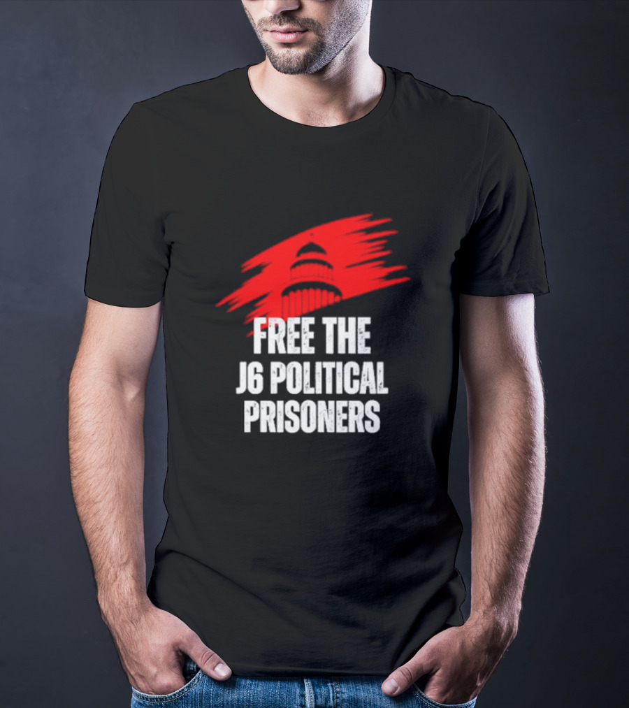Free The J6 Political Prisoners Capitol Building Red Brushstroke T-Shirt