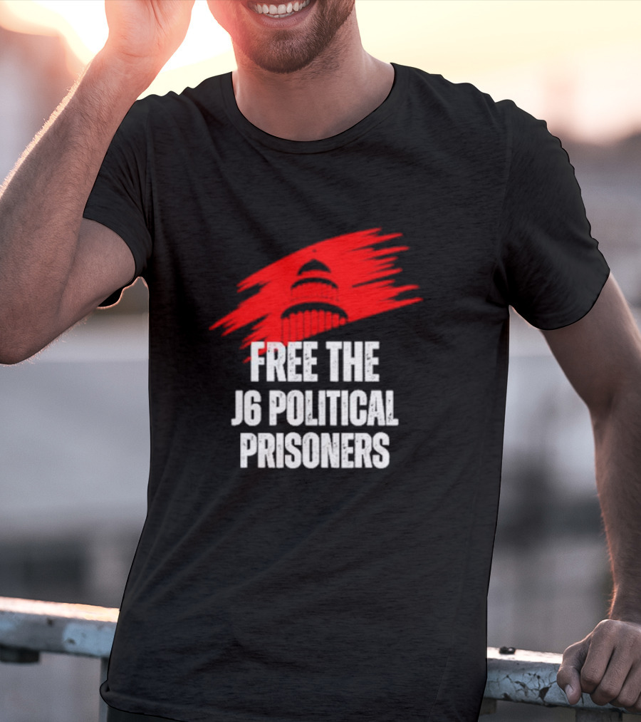 Free The J6 Political Prisoners Capitol Building Red Brushstroke T-Shirt