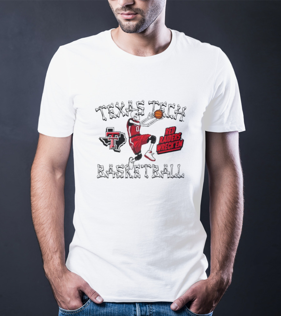Texas Tech Basketball Red Raiders Wreck 'Em Skeleton Dunking T-Shirt