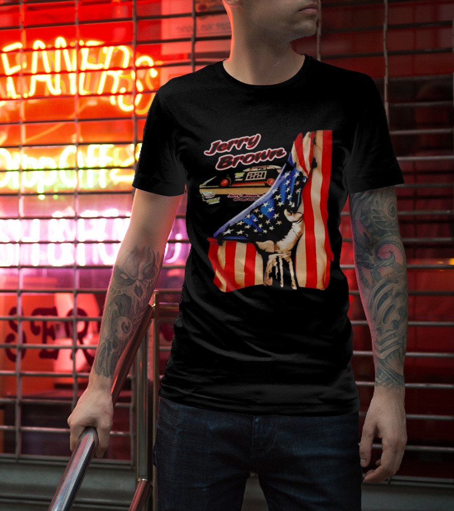Jerry Brown Blood Inside Me American Flag Race Car 88 T-Shirt