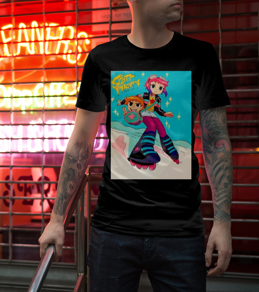 Scott Pilgrim Takes Off Roller Skating Adventure With Animated Style Characters T-Shirt