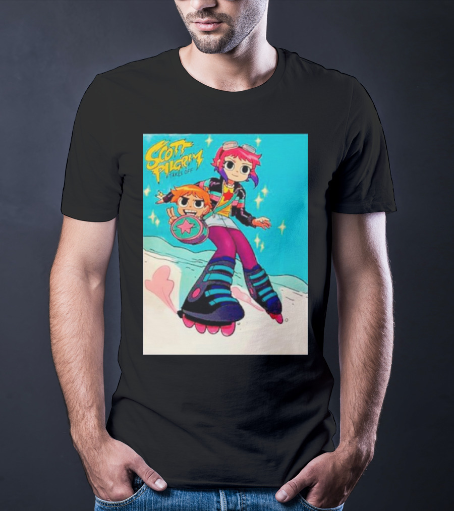 Scott Pilgrim Takes Off Roller Skating Adventure With Animated Style Characters T-Shirt