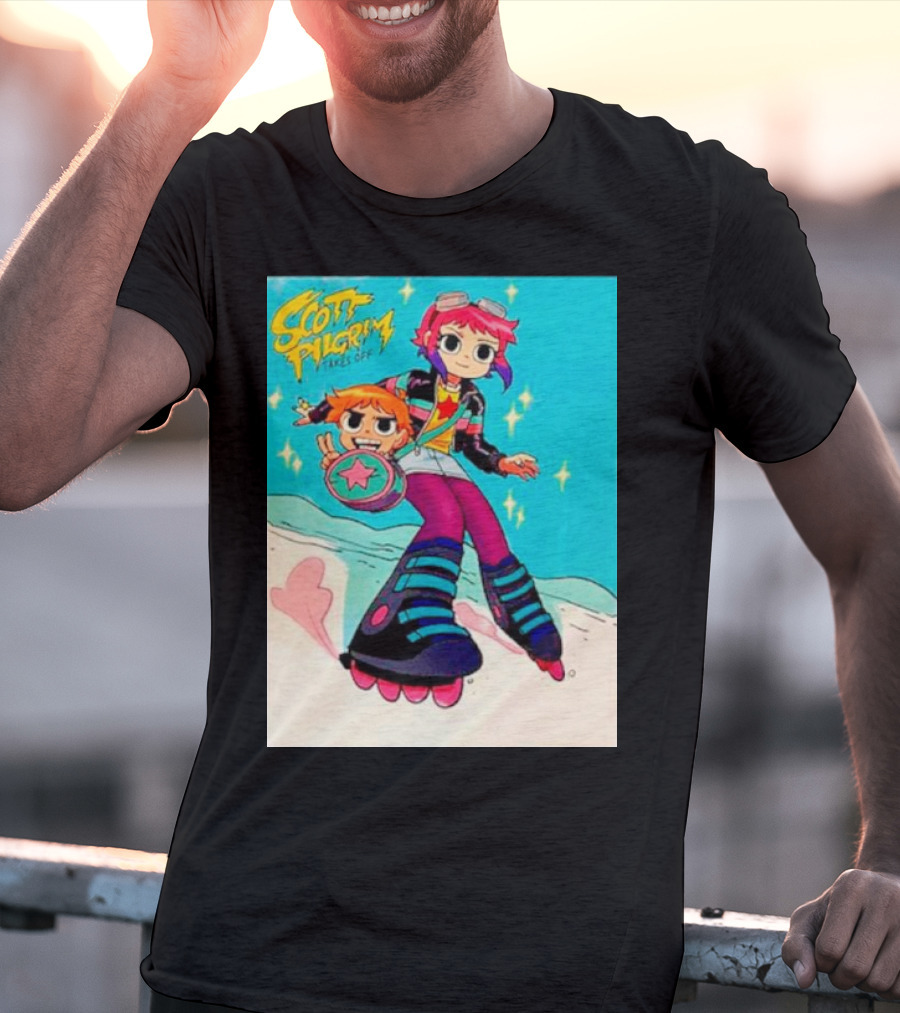 Scott Pilgrim Takes Off Roller Skating Adventure With Animated Style Characters T-Shirt